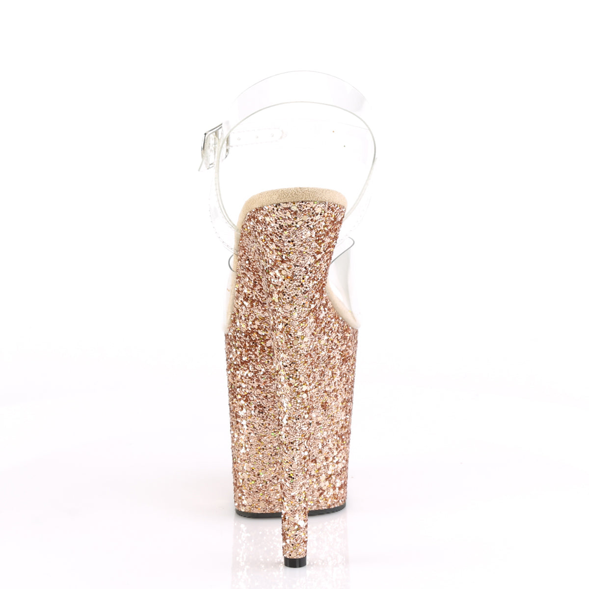 FLAMINGO-808LG 8" Heel, 4" PF Ankle Strap Sandal w/ Glitter Bottom