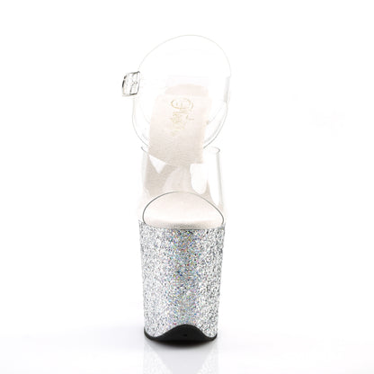 FLAMINGO-808LG 8" Heel, 4" PF Ankle Strap Sandal w/ Glitter Bottom