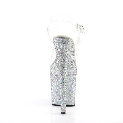 FLAMINGO-808LG 8" Heel, 4" PF Ankle Strap Sandal w/ Glitter Bottom