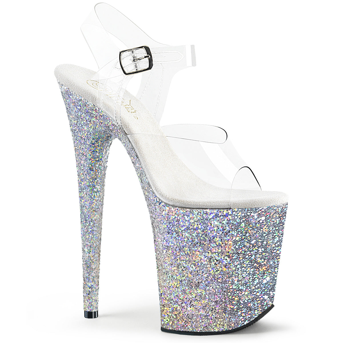 FLAMINGO-808LG 8" Heel, 4" PF Ankle Strap Sandal w/ Glitter Bottom