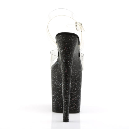 FLAMINGO-808MG 8" Heel, 4" PF Ankle Strap Sandal w/Mini Glitter