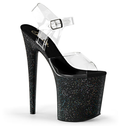 FLAMINGO-808MG 8" Heel, 4" PF Ankle Strap Sandal w/Mini Glitter