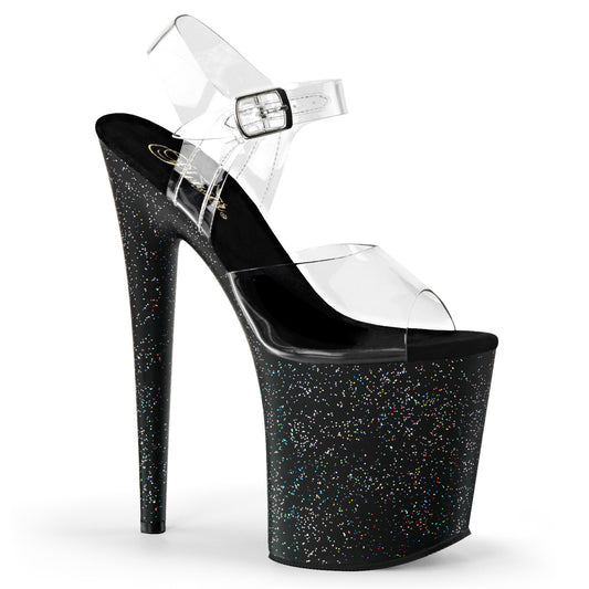 FLAMINGO-808MG 8" Heel, 4" PF Ankle Strap Sandal w/Mini Glitter