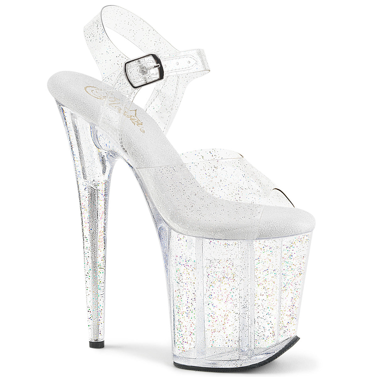 FLAMINGO-808MMG 8" Heel, 4" PF Ankle Strap Sandal w/Glitter