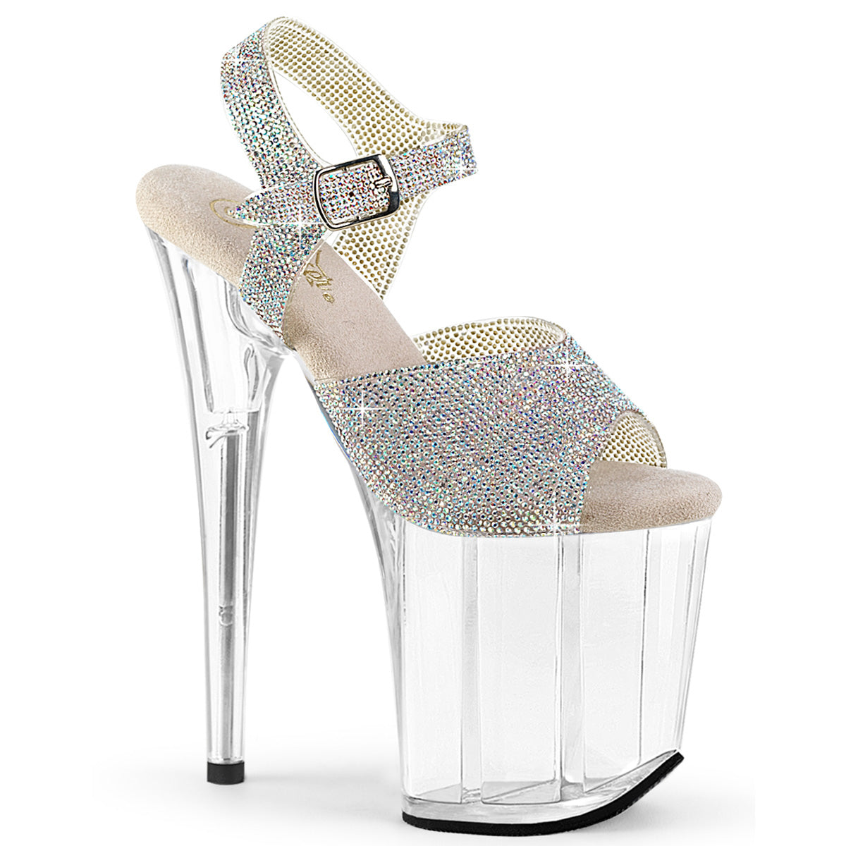 FLAMINGO-808N-RS 8" Heel, 4" PF RS Embellished Ankle Strap Sandal
