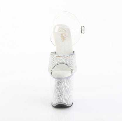 FLAMINGO-808PREM-RSN 8" Heel, 4" PF Rhinestone Net Ankle Strap Sandal