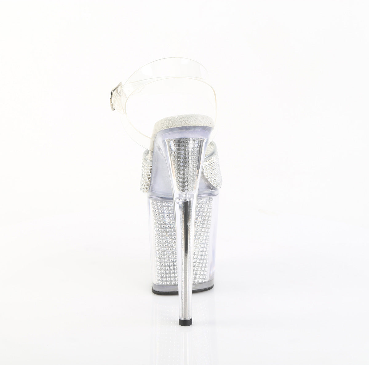FLAMINGO-808PREM-RSN 8" Heel, 4" PF Rhinestone Net Ankle Strap Sandal
