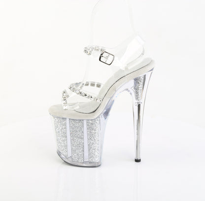 FLAMINGO-808PREM-STN 8" Heel, 4" PF Ankle Strap Sandal w/Stones