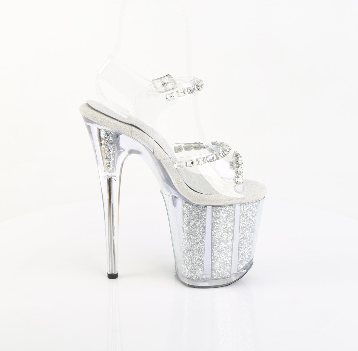 FLAMINGO-808PREM-STN 8" Heel, 4" PF Ankle Strap Sandal w/Glitter Inserts
