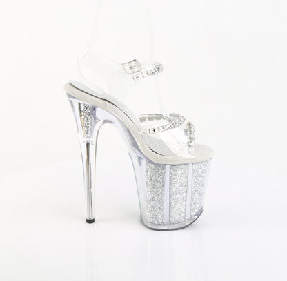 FLAMINGO-808PREM-STN 8" Heel, 4" PF Ankle Strap Sandal w/Glitter Inserts
