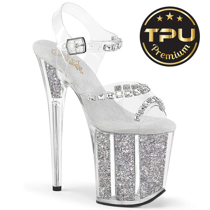 FLAMINGO-808PREM-STN 8" Heel, 4" PF Ankle Strap Sandal w/Stones