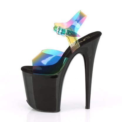 FLAMINGO-808RB **8" Heel, 4" PF Ankle Strap Sandal w/ Rainbow Upper