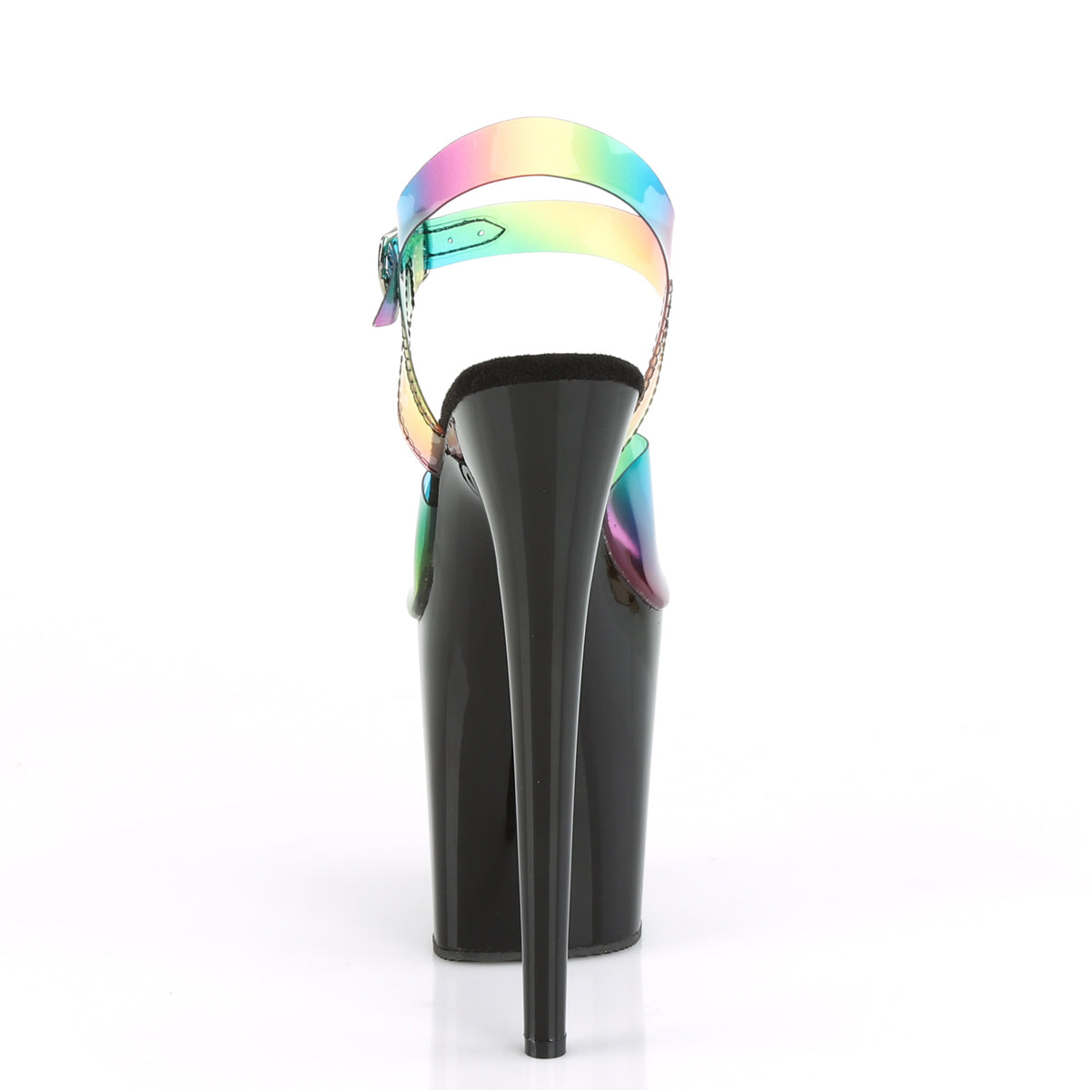 FLAMINGO-808RB **8" Heel, 4" PF Ankle Strap Sandal w/ Rainbow Upper