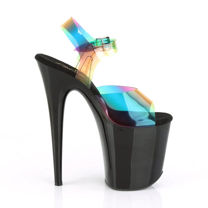 FLAMINGO-808RB **8" Heel, 4" PF Ankle Strap Sandal w/ Rainbow Upper
