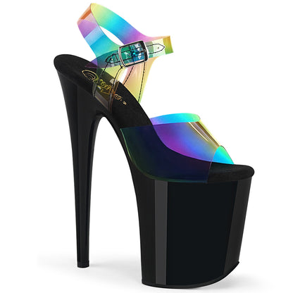 FLAMINGO-808RB **8" Heel, 4" PF Ankle Strap Sandal w/ Rainbow Upper