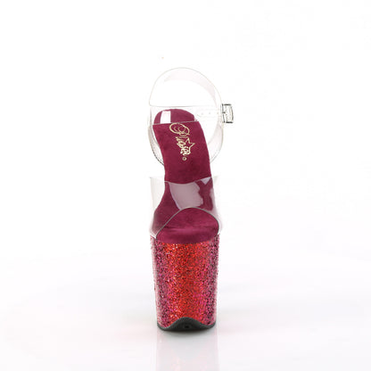 FLAMINGO-808RBG *8" Heel, 4" PF Ankle Strap Sandal w/Gliiter Bottom