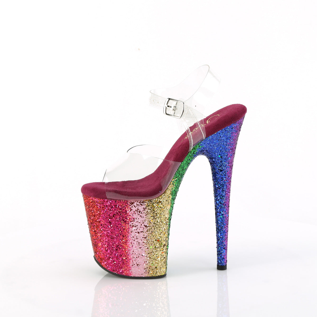 FLAMINGO-808RBG *8" Heel, 4" PF Ankle Strap Sandal w/Gliiter Bottom