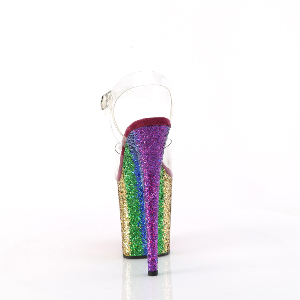 FLAMINGO-808RBG *8" Heel, 4" PF Ankle Strap Sandal w/Gliiter Bottom
