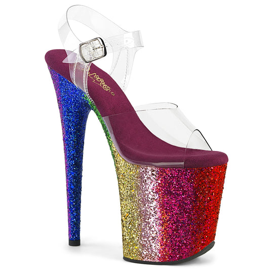 FLAMINGO-808RBG *8" Heel, 4" PF Ankle Strap Sandal w/Gliiter Bottom