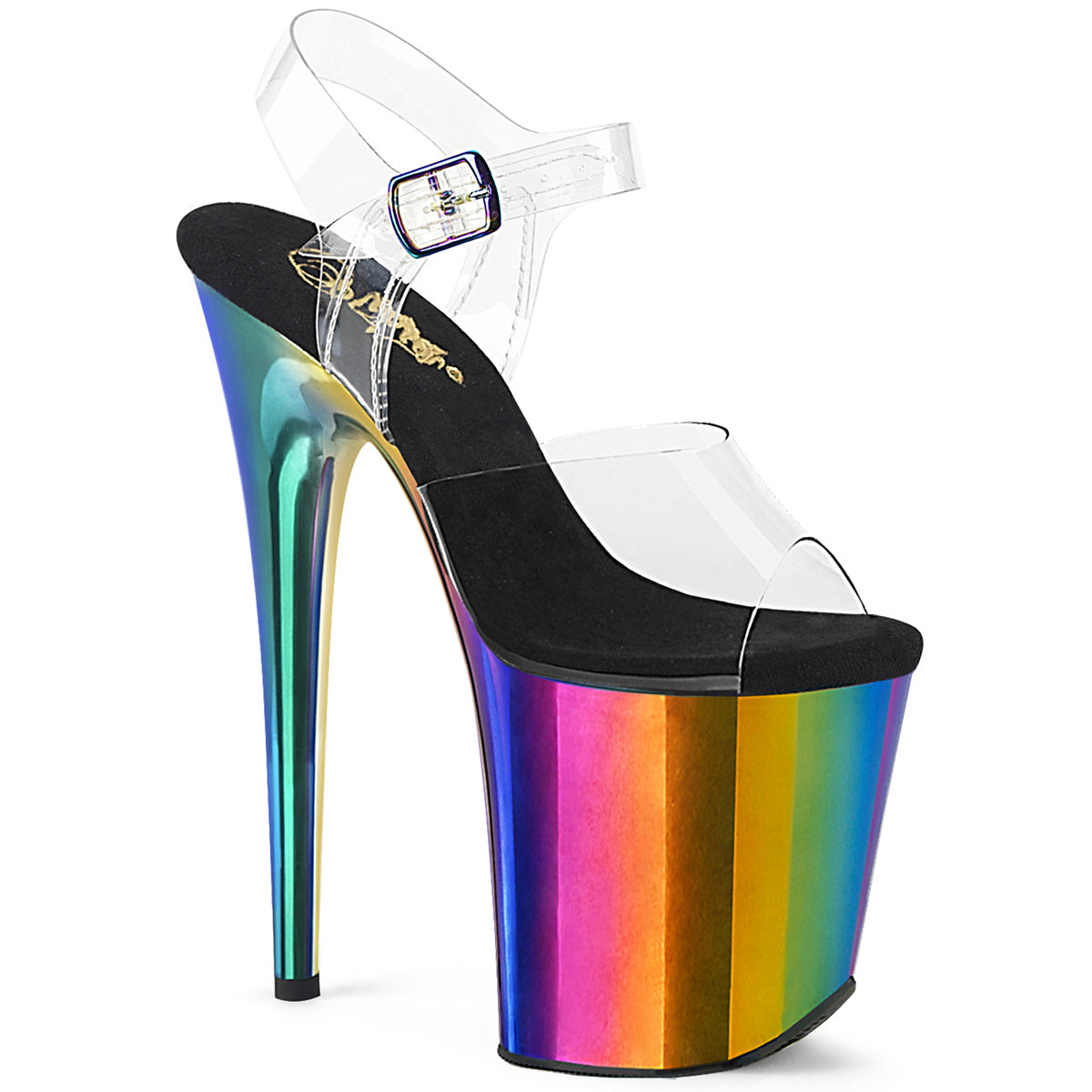 FLAMINGO-808RC 8" Heel, 4" Chrome Plated PF Ankle Strap Sandal