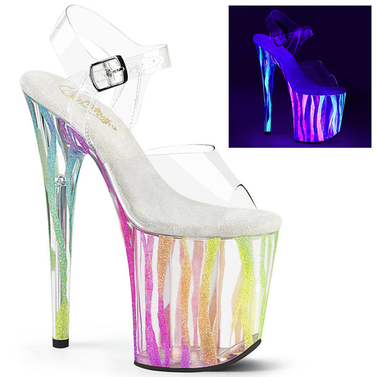 FLAMINGO-808RG-03 8" Heel, 4" PF Ankle Strap Sandal w/UV Reactive Bottom