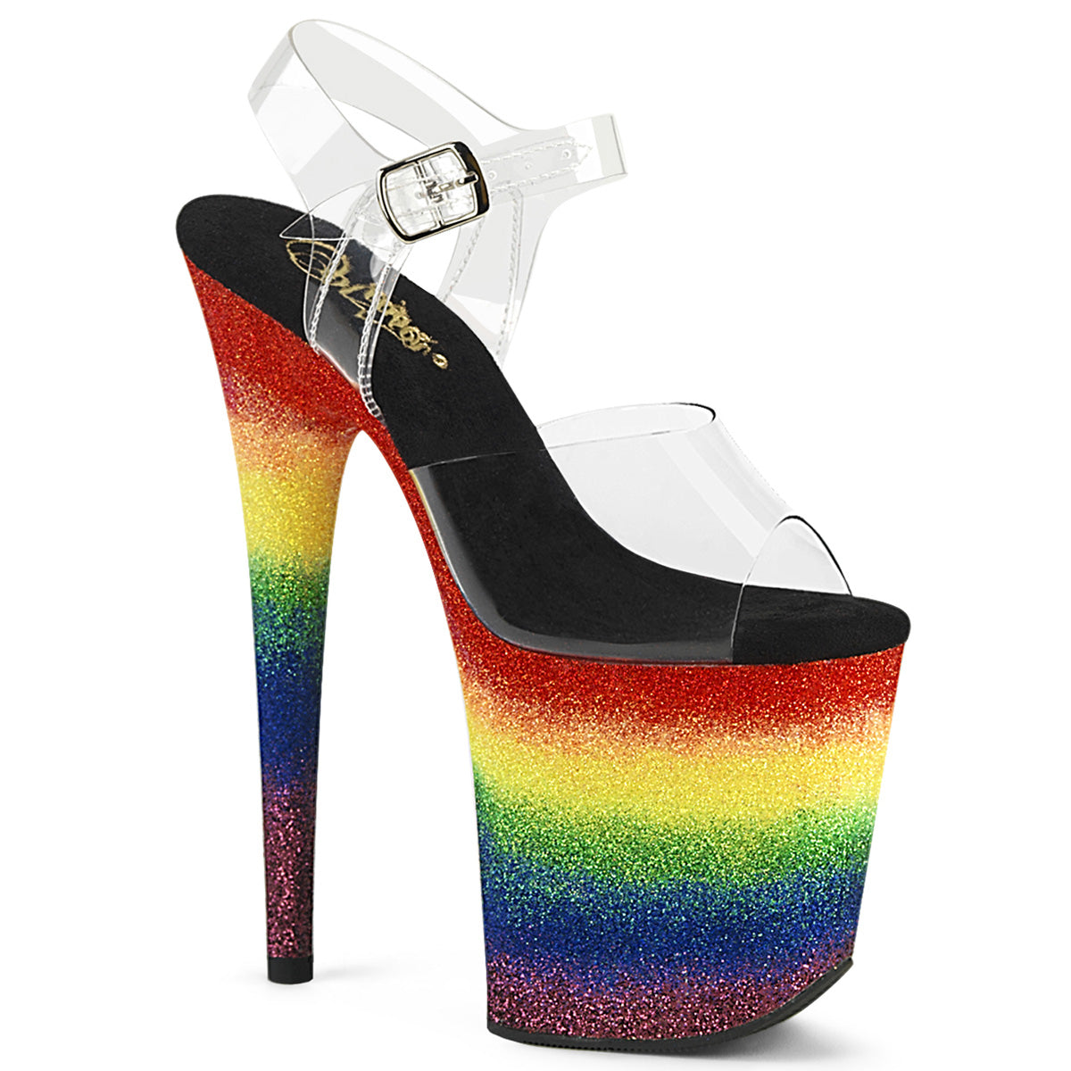 FLAMINGO-808RG-04 *8" Heel, 4" PF Ankle Strap Sandal w/Gliiter Bottom