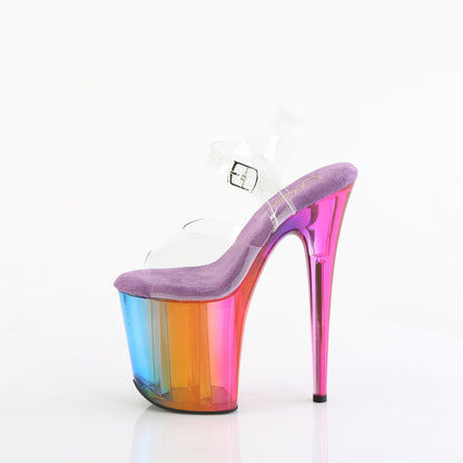 FLAMINGO-808RMT 8" Heel, 4" Rainbow Misty Tinted PF Ankle Strap Sandal