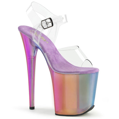 FLAMINGO-808RMT 8" Heel, 4" Rainbow Misty Tinted PF Ankle Strap Sandal