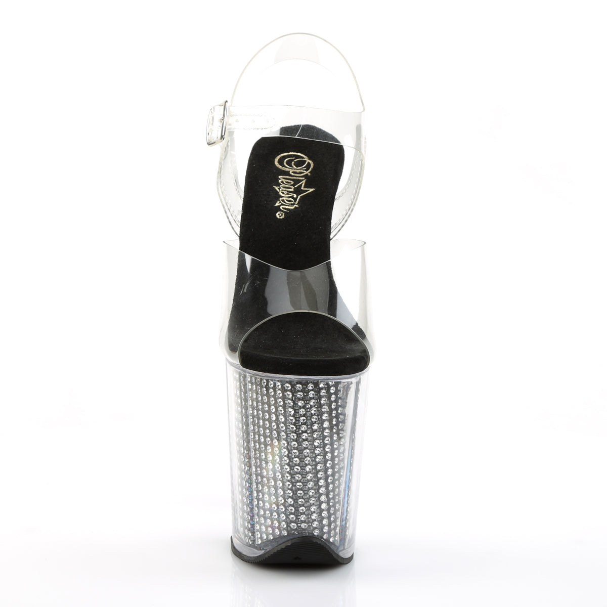 FLAMINGO-808SRS 8" Heel, 4"PF Ankle Strap Sandal W/Simulated RS Filled BTM