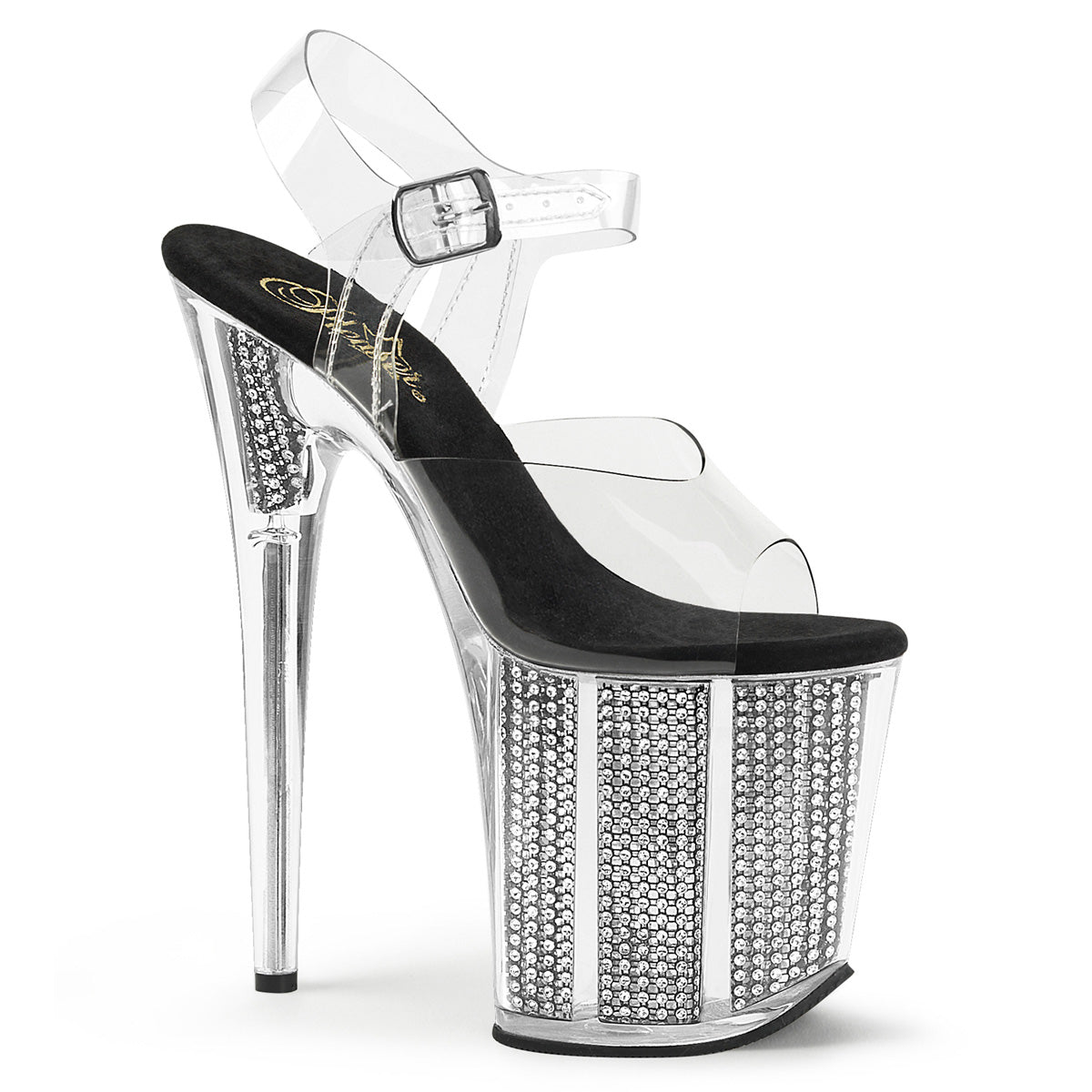 FLAMINGO-808SRS 8" Heel, 4"PF Ankle Strap Sandal W/Simulated RS Filled BTM