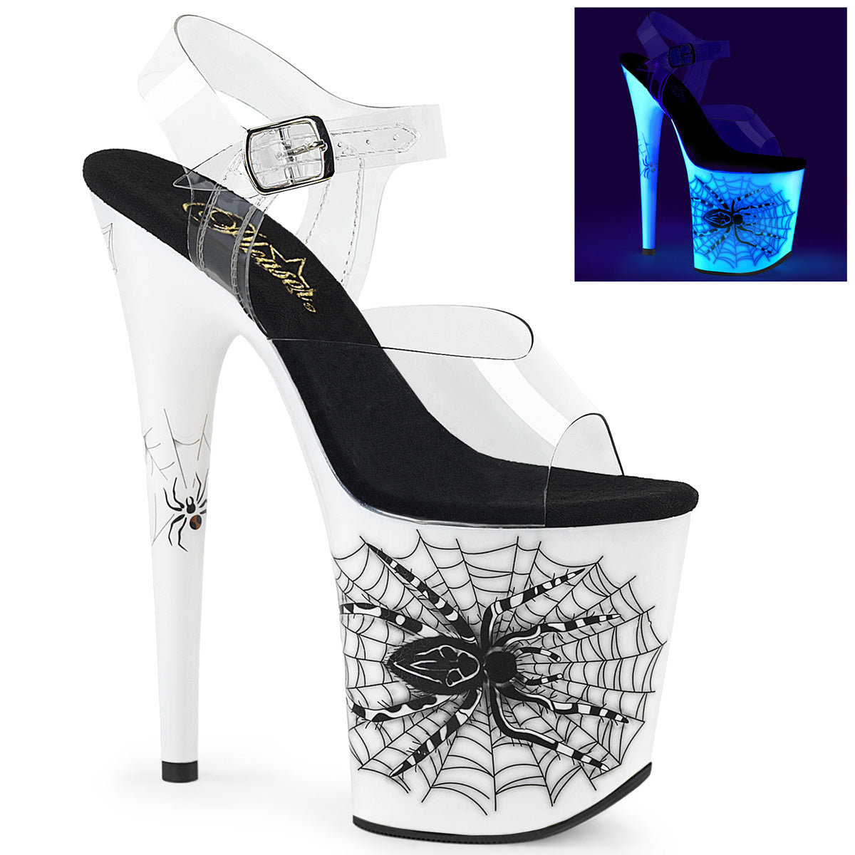 FLAMINGO-808SW 8" Heel, 4" PF Ankle Strap Sandal w/ Spider Design