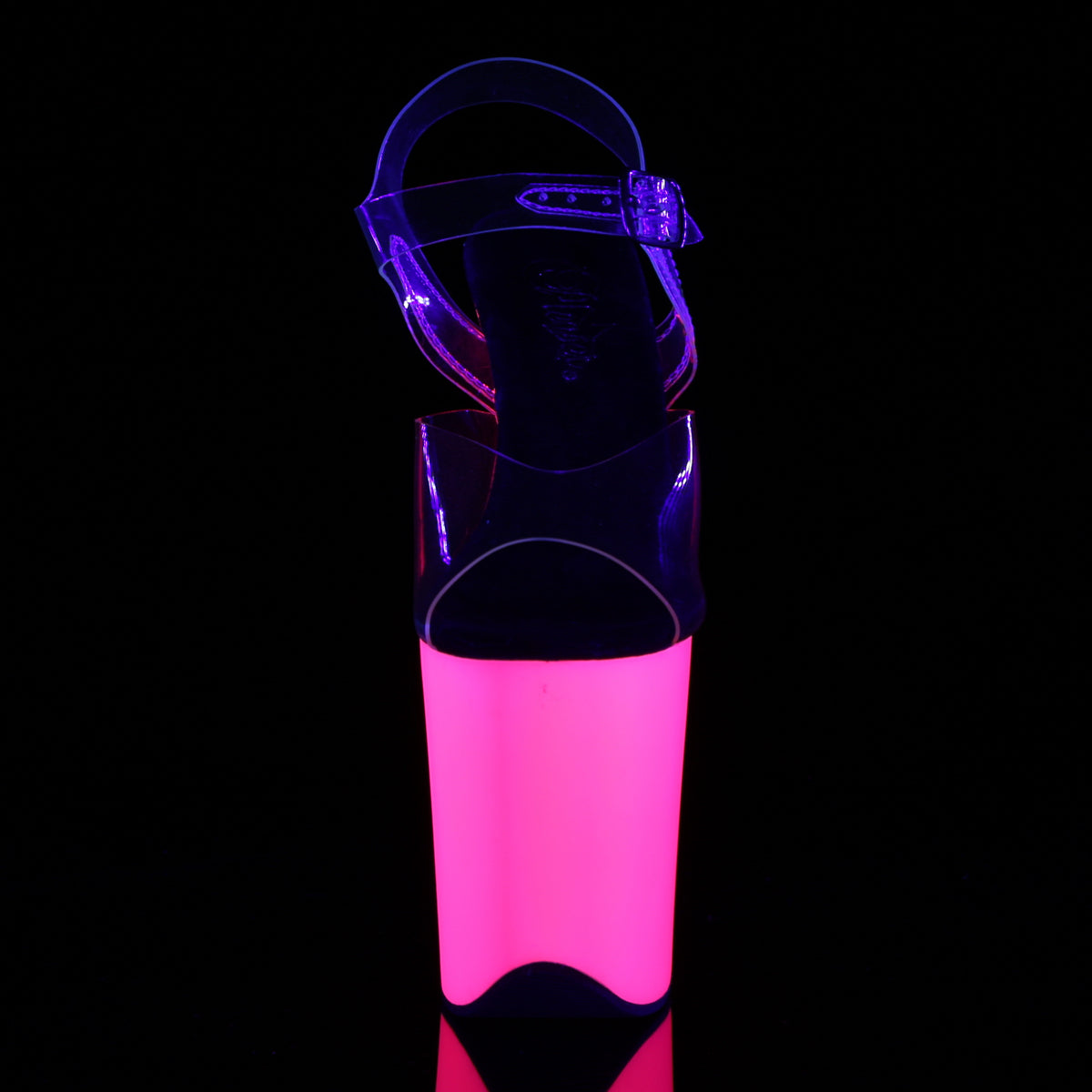 FLAMINGO-808UV 8" Heel, 4" PF Ankle Strap Sandal w/Neon UV Reactive BTM