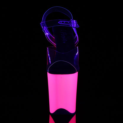 FLAMINGO-808UV 8" Heel, 4" PF Ankle Strap Sandal w/Neon UV Reactive BTM