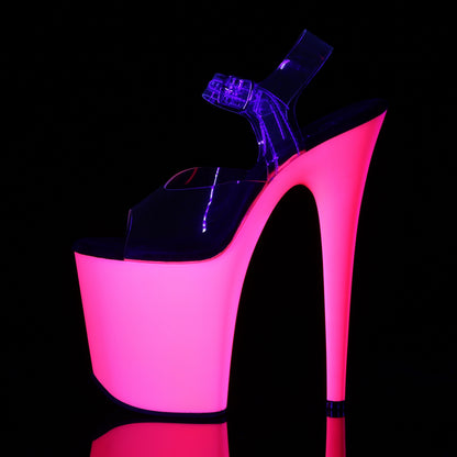 FLAMINGO-808UV 8" Heel, 4" PF Ankle Strap Sandal w/Neon UV Reactive BTM