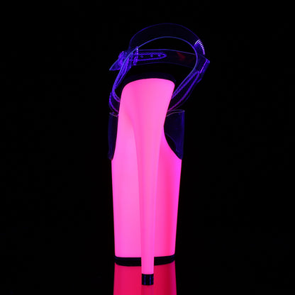 FLAMINGO-808UV 8" Heel, 4" PF Ankle Strap Sandal w/Neon UV Reactive BTM