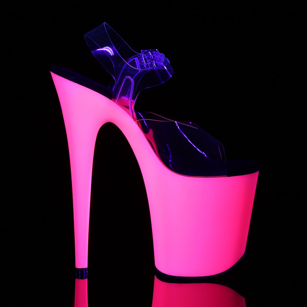 FLAMINGO-808UV 8" Heel, 4" PF Ankle Strap Sandal w/Neon UV Reactive BTM