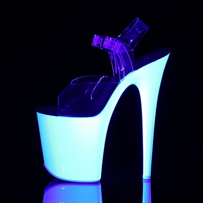 FLAMINGO-808UV 8" Heel, 4" PF Ankle Strap Sandal w/Neon UV Reactive BTM
