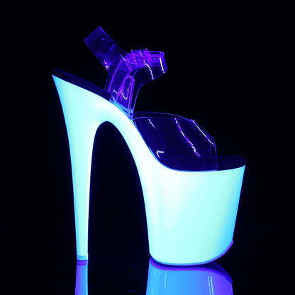 FLAMINGO-808UV 8" Heel, 4" PF Ankle Strap Sandal w/Neon UV Reactive BTM