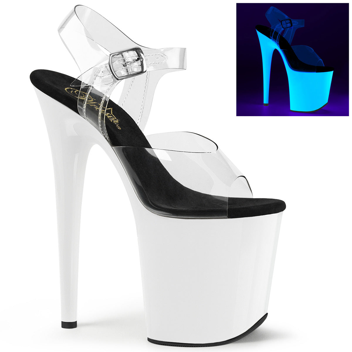 FLAMINGO-808UV 8" Heel, 4" PF Ankle Strap Sandal w/Neon UV Reactive BTM