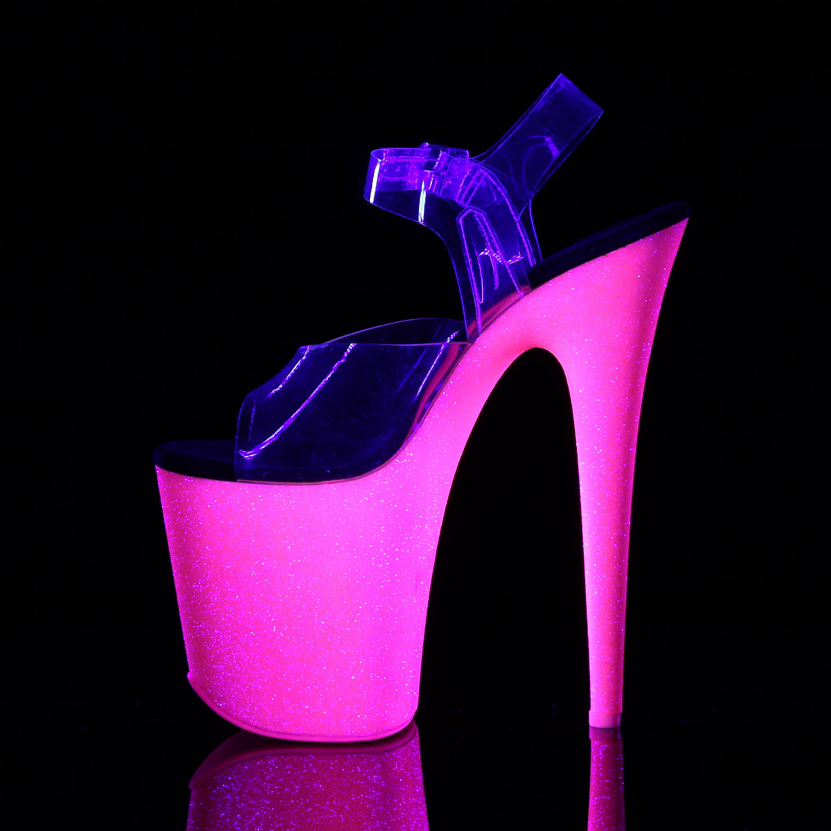 FLAMINGO-808UVG 8" Heel, 4" PF Ankle Strap Sandal w/Neon UV Reactive BTM