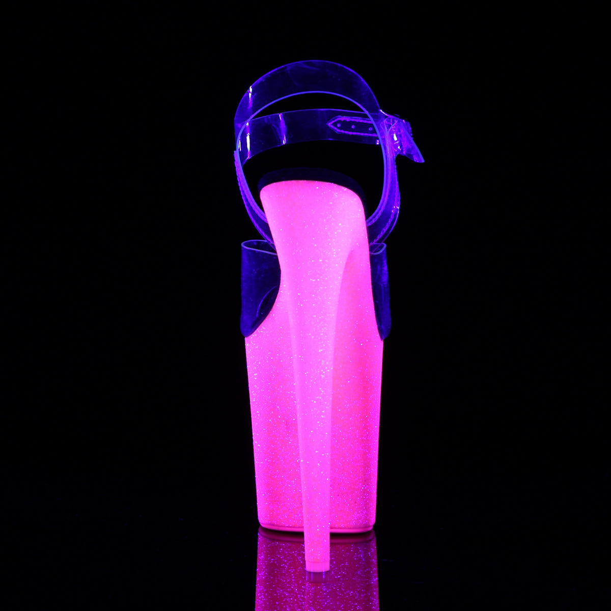 FLAMINGO-808UVG 8" Heel, 4" PF Ankle Strap Sandal w/Neon UV Reactive BTM