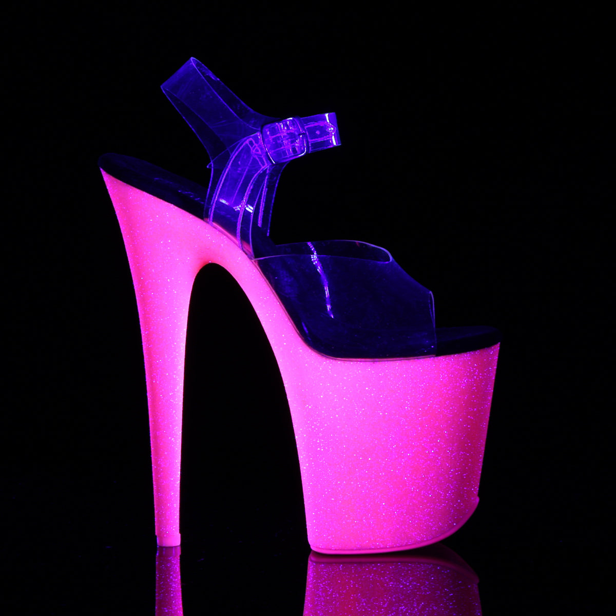 FLAMINGO-808UVG 8" Heel, 4" PF Ankle Strap Sandal w/Neon UV Reactive BTM