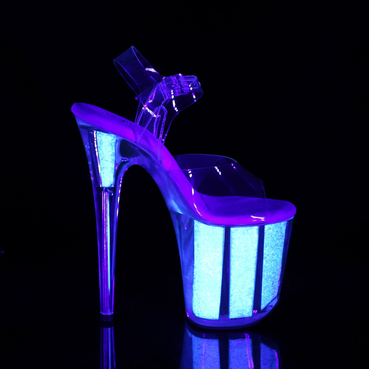 FLAMINGO-808UVG 8" Heel, 4" PF Ankle Strap Sandal w/Glitter Inserts