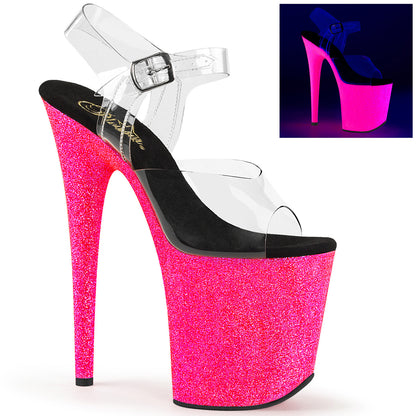 FLAMINGO-808UVG 8" Heel, 4" PF Ankle Strap Sandal w/Neon UV Reactive BTM