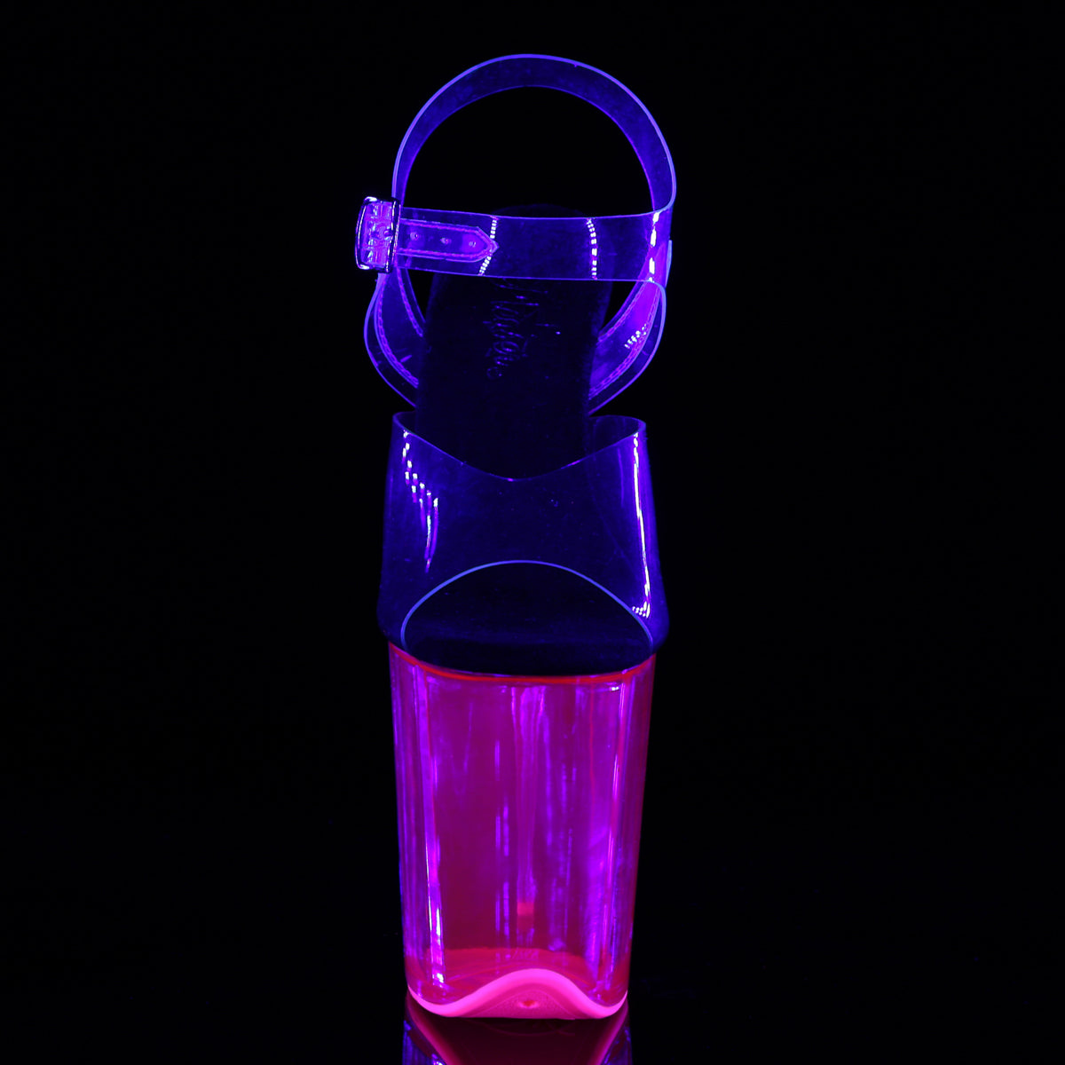 FLAMINGO-808UVT 8" Heel, 4" UV Reactive Tinted PF Ankle Strap Sandal