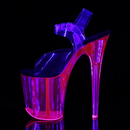 FLAMINGO-808UVT 8" Heel, 4" UV Reactive Tinted PF Ankle Strap Sandal