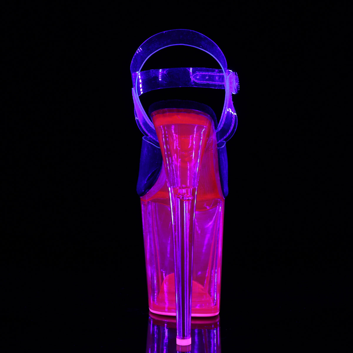 FLAMINGO-808UVT 8" Heel, 4" UV Reactive Tinted PF Ankle Strap Sandal