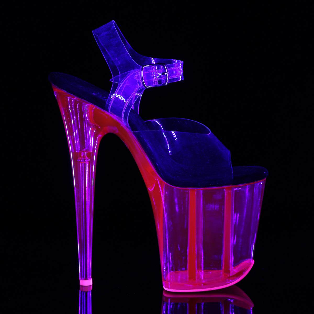 FLAMINGO-808UVT 8" Heel, 4" UV Reactive Tinted PF Ankle Strap Sandal