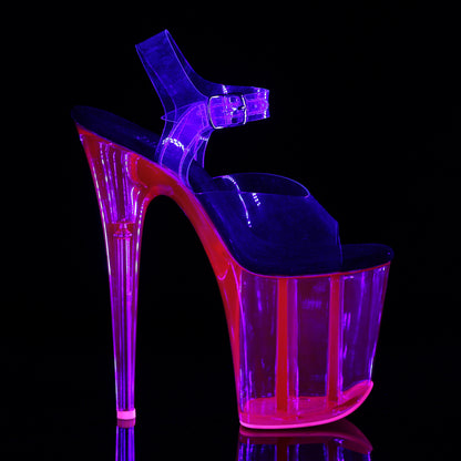 FLAMINGO-808UVT 8" Heel, 4" UV Reactive Tinted PF Ankle Strap Sandal