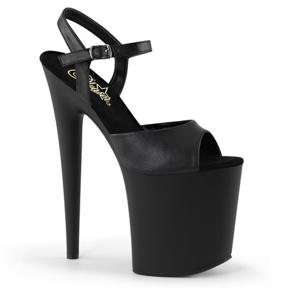 Pleaser FLAMINGO-809 8" Heel Ankle Strap Platform Sandal, Blk Faux Leather/ Blk matte, 7 (Used)